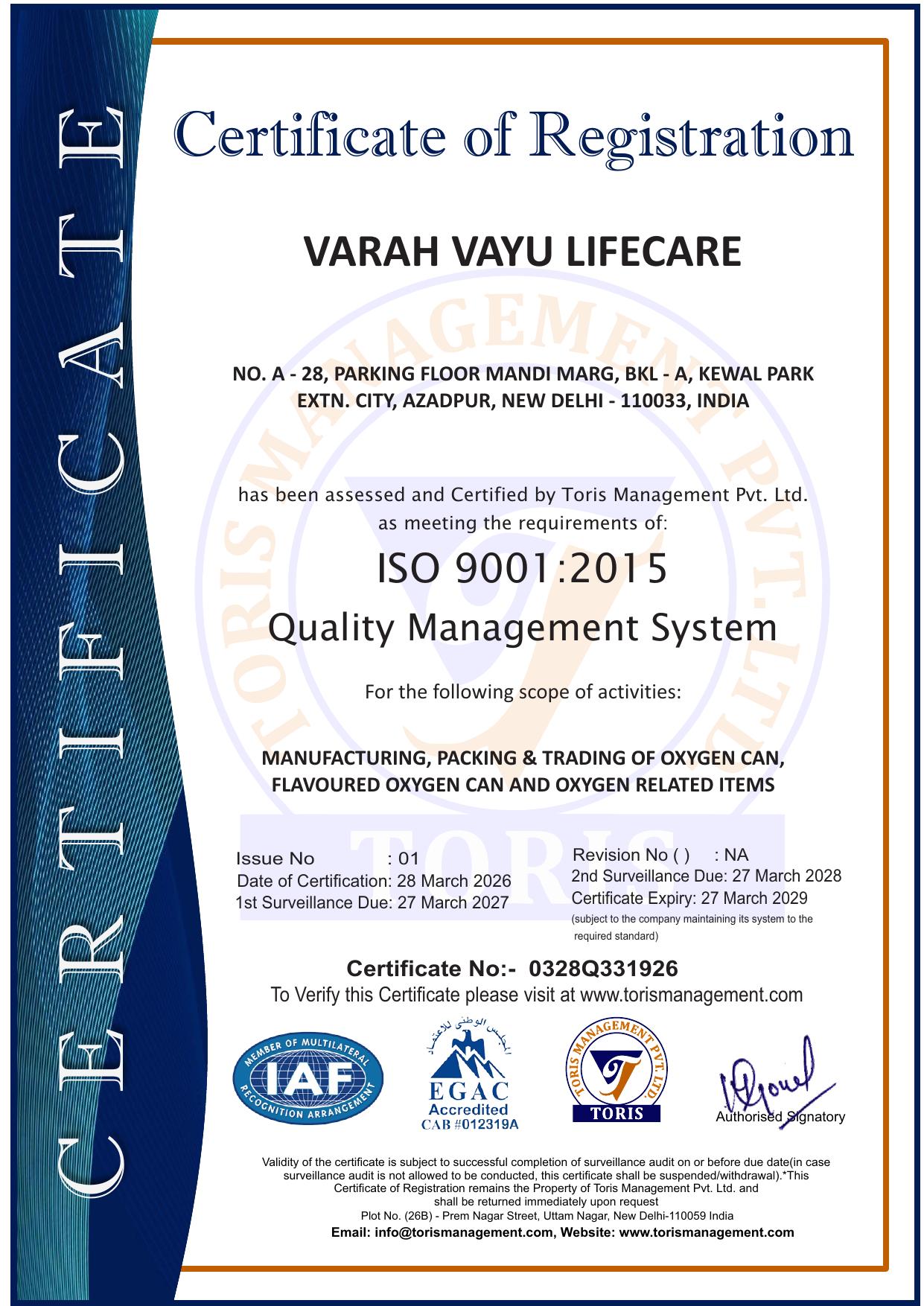 ISO 9001:2015 Certificate of Registration