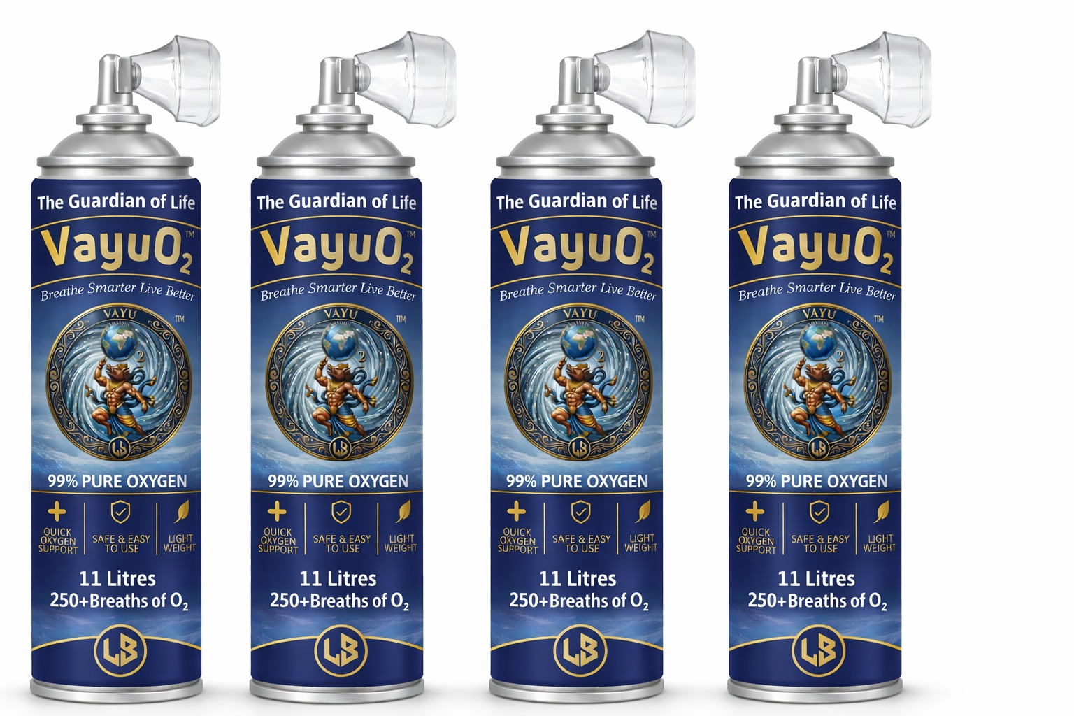 Pack of four VayuO2 oxygen cans